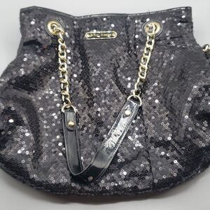 BETSEY JOHNSON CASUAL Y2K HANDBAG PURSE MEDIUM in BLACK SEQUINS W/ GOLD HARDWARE